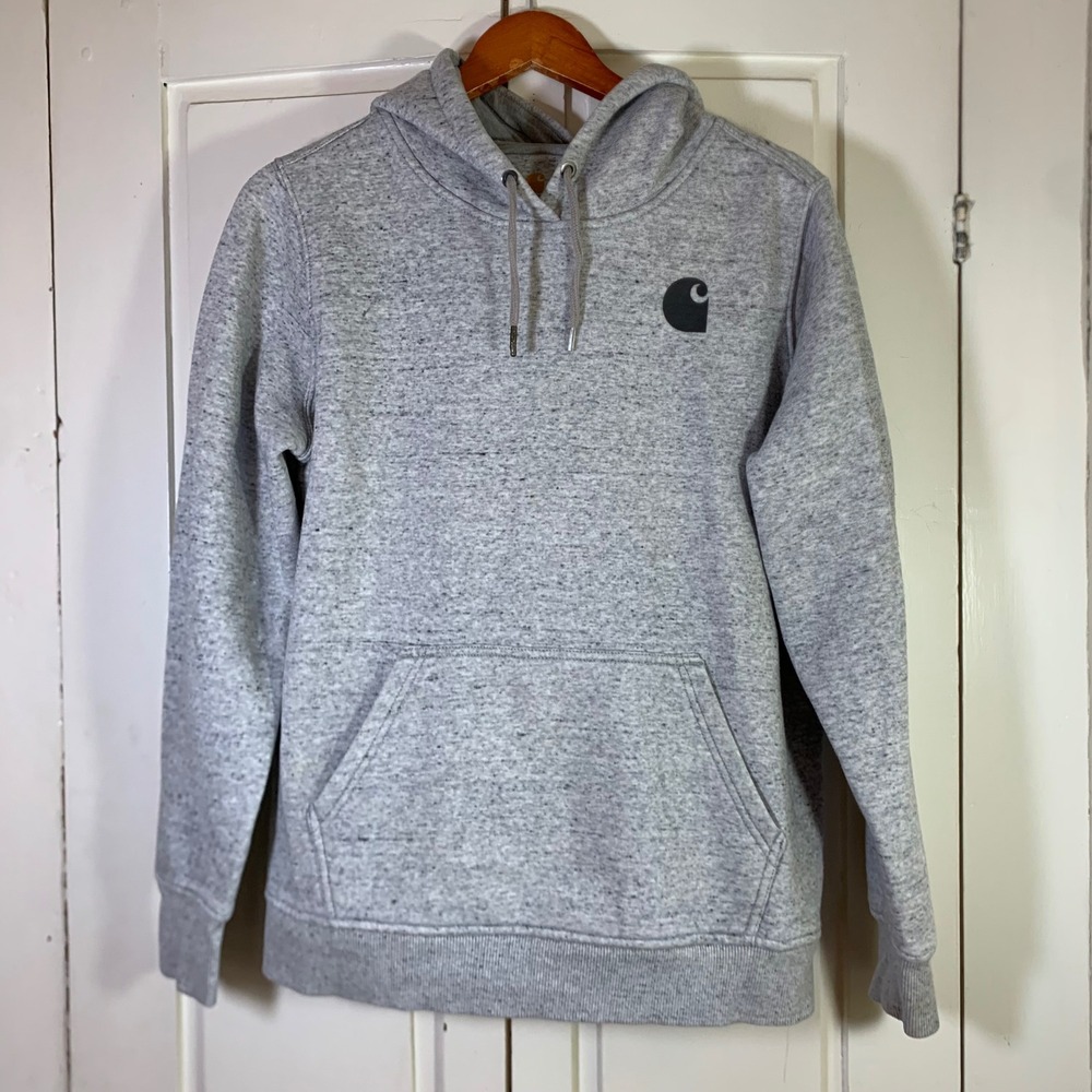 Carhartt Relaxed Fit Pullover Hoodie Heather Gray Logo Sweatshirt L 12-14 READ